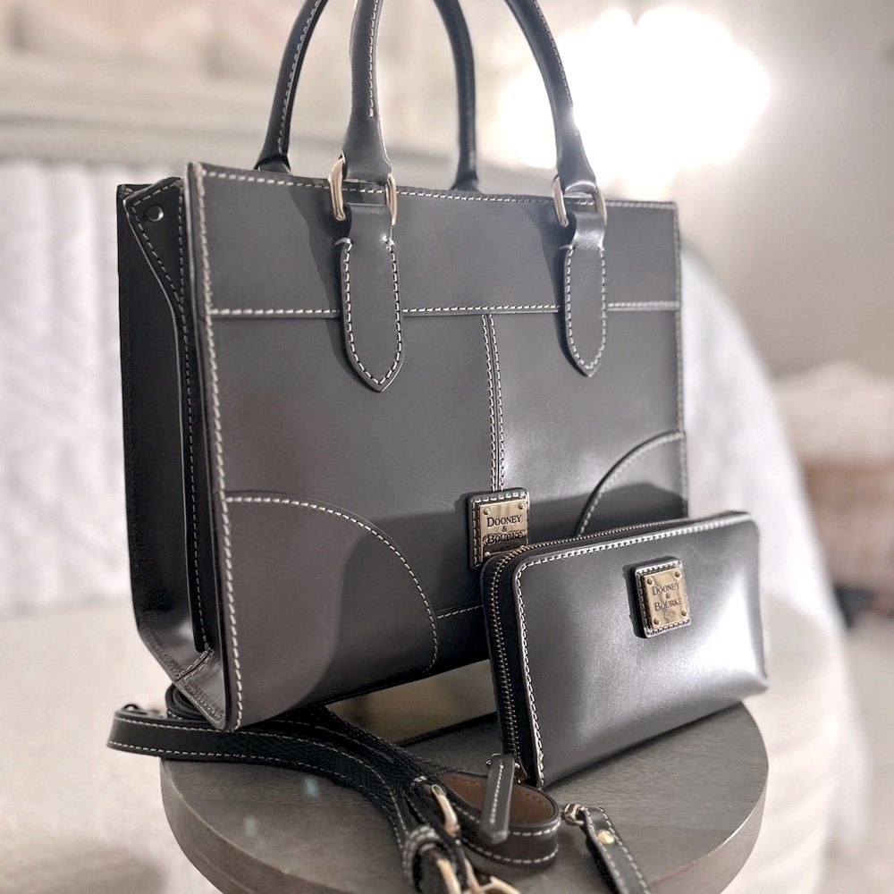 Dooney and Bourke Selleria Leather Jayne Satchel and Wallet In STEEL GRAY